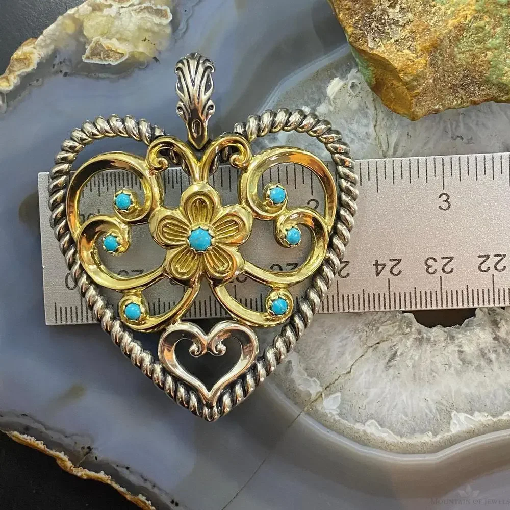Carolyn Pollack Southwestern Style Sterling & Brass Turquoise Heart Pendant